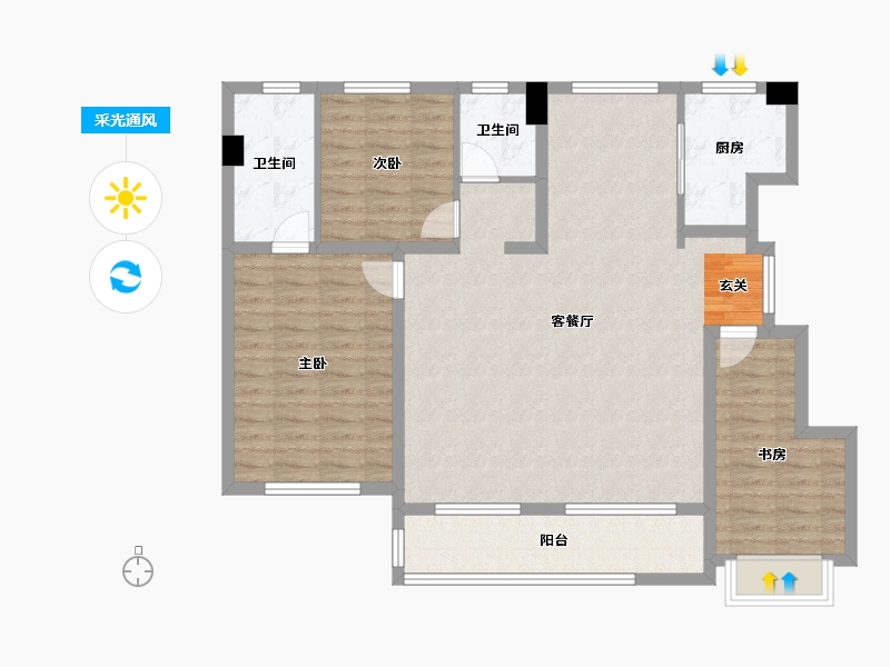 河北省-唐山市-凤凰玺-106.81-户型库-采光通风