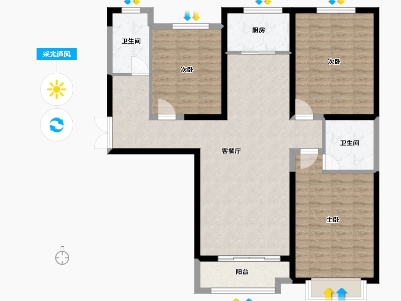 山西省-太原市-广电新景-105.45-户型库-采光通风