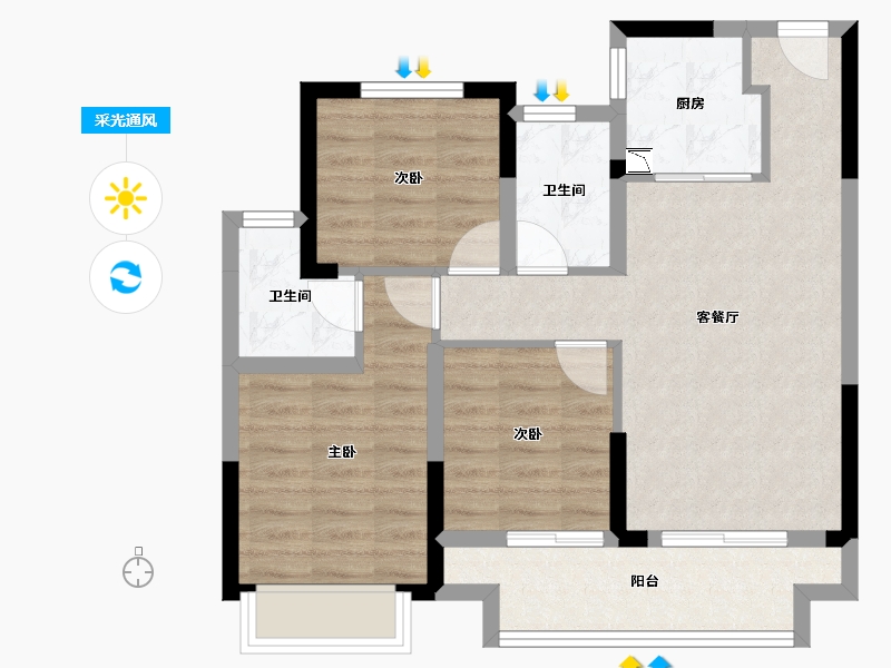 浙江省-嘉兴市-卓越珑府-68.90-户型库-采光通风