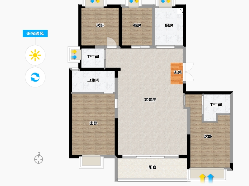 河南省-郑州市-康桥香麓湾-129.54-户型库-采光通风