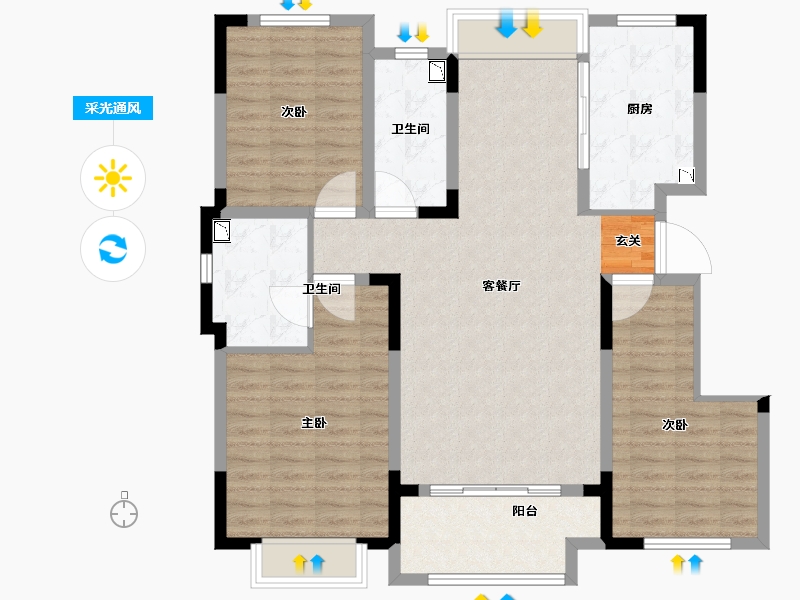 山东省-潍坊市-中房花漫里-108.00-户型库-采光通风