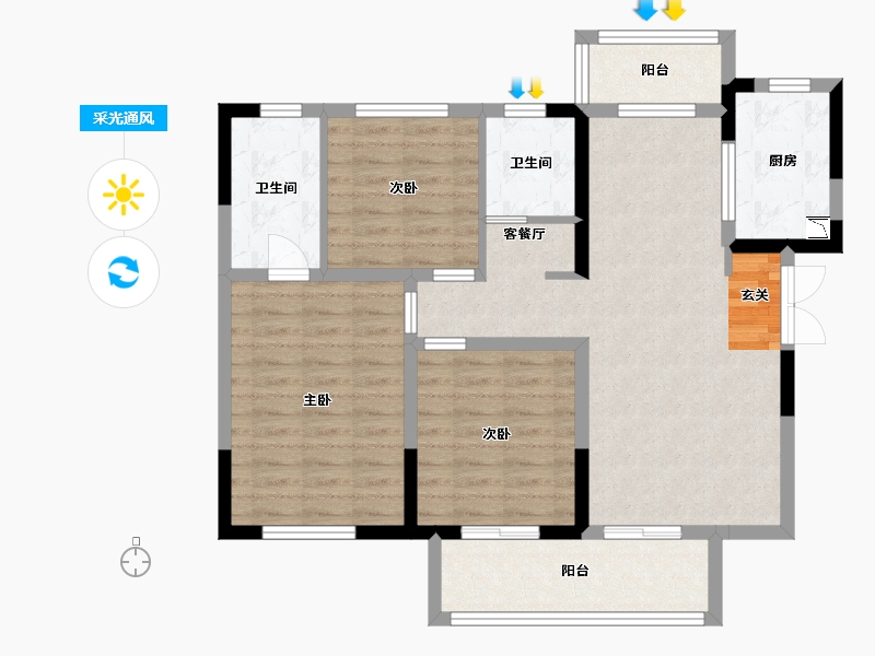 河南省-郑州市-永威双鹤湖畔-92.00-户型库-采光通风