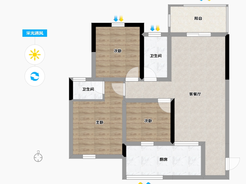 四川省-自贡市-学府海棠-76.07-户型库-采光通风