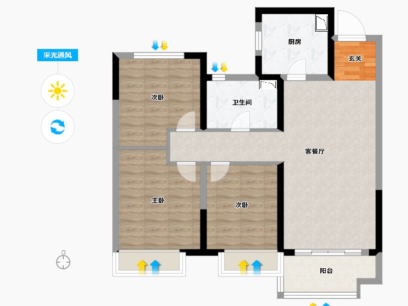 山东省-潍坊市-金科集美天宸-84.00-户型库-采光通风