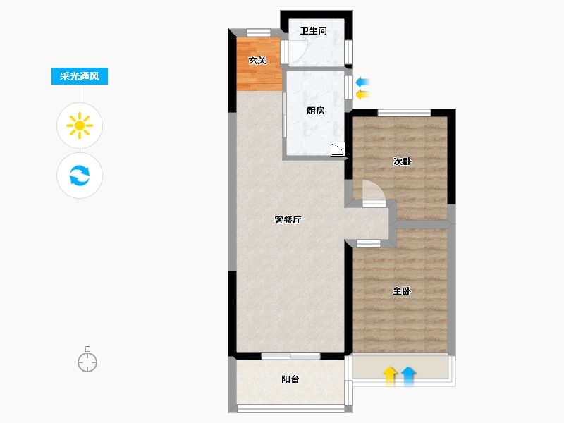 河南省-郑州市-常绿东风宸苑-62.40-户型库-采光通风