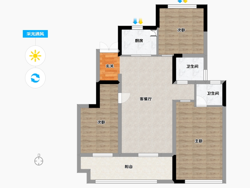 安徽省-芜湖市-荣盛江城观邸-88.00-户型库-采光通风