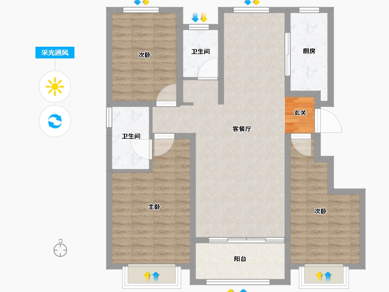 山东省-潍坊市-中房花漫里-101.00-户型库-采光通风