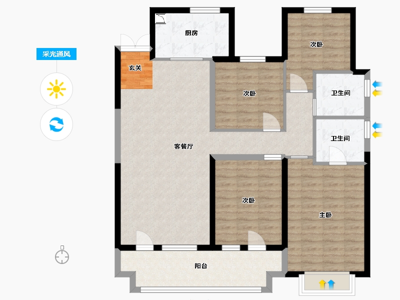 山东省-菏泽市-鲁商蓝岸公馆-115.20-户型库-采光通风