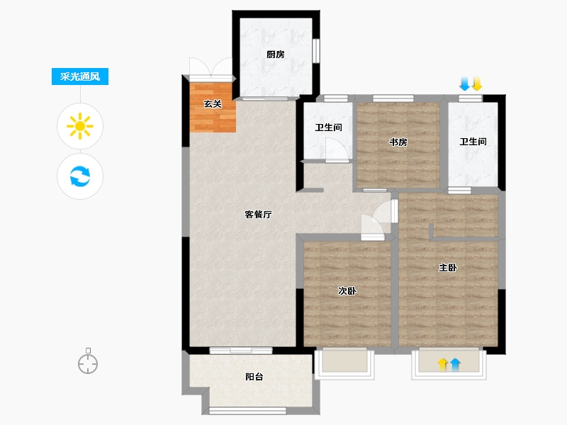 山东省-菏泽市-鲁商蓝岸公馆-94.40-户型库-采光通风