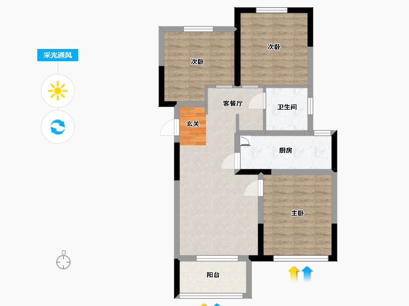 河南省-郑州市-永威双鹤湖畔-72.00-户型库-采光通风