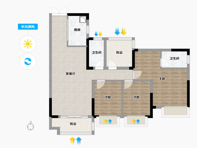 广西壮族自治区-南宁市-交投地产阳光100阿尔勒-90.31-户型库-采光通风