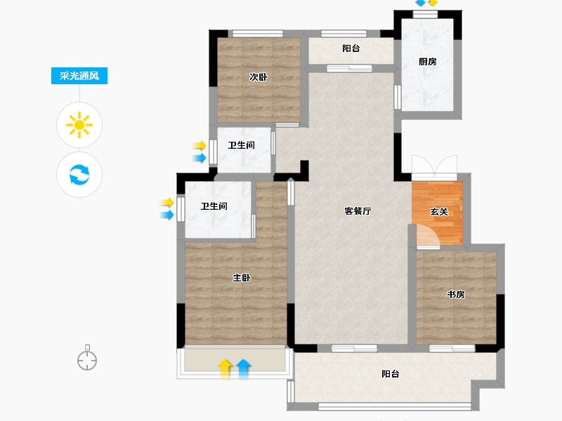 安徽省-滁州市-北京城房时代庄园-86.40-户型库-采光通风