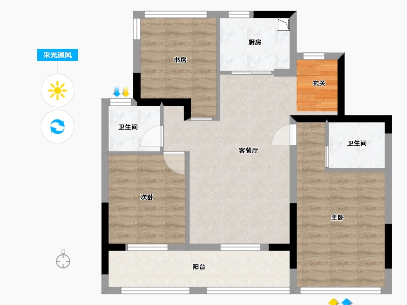 浙江省-杭州市-保亿麓语湖苑-76.80-户型库-采光通风