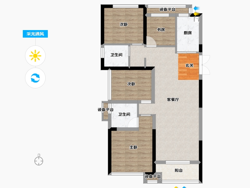 浙江省-嘉兴市-绿城桂语钱塘-84.81-户型库-采光通风