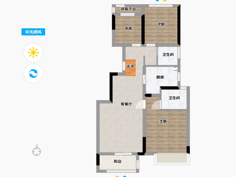 浙江省-杭州市-融创金成璞樾大观-75.58-户型库-采光通风