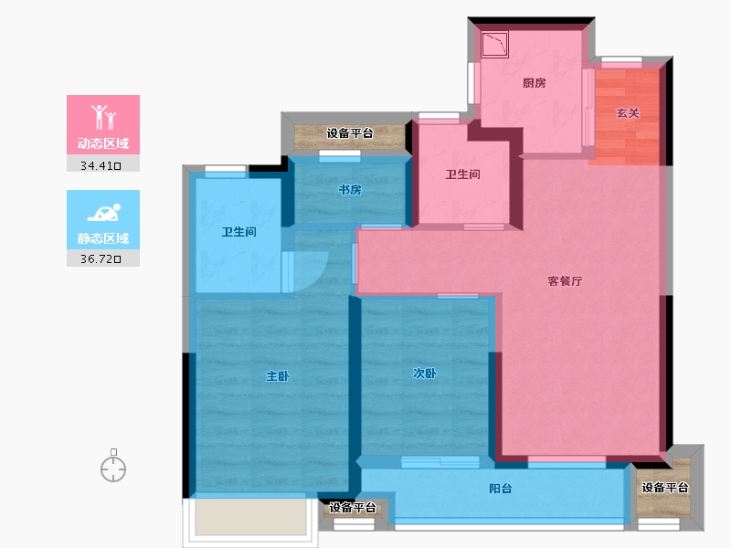 浙江省-嘉兴市-绿城桂语钱塘-64.57-户型库-动静分区