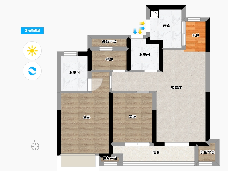 浙江省-嘉兴市-绿城桂语钱塘-64.57-户型库-采光通风