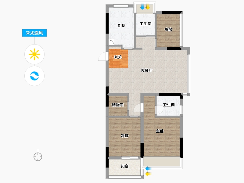 浙江省-杭州市-久尚云筑-80.80-户型库-采光通风