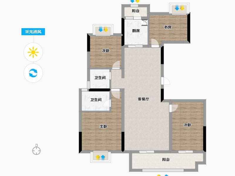 贵州省-遵义市-中梁壹号院-103.39-户型库-采光通风