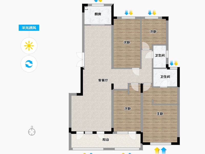 湖北省-武汉市-洺悦芳华-130.29-户型库-采光通风