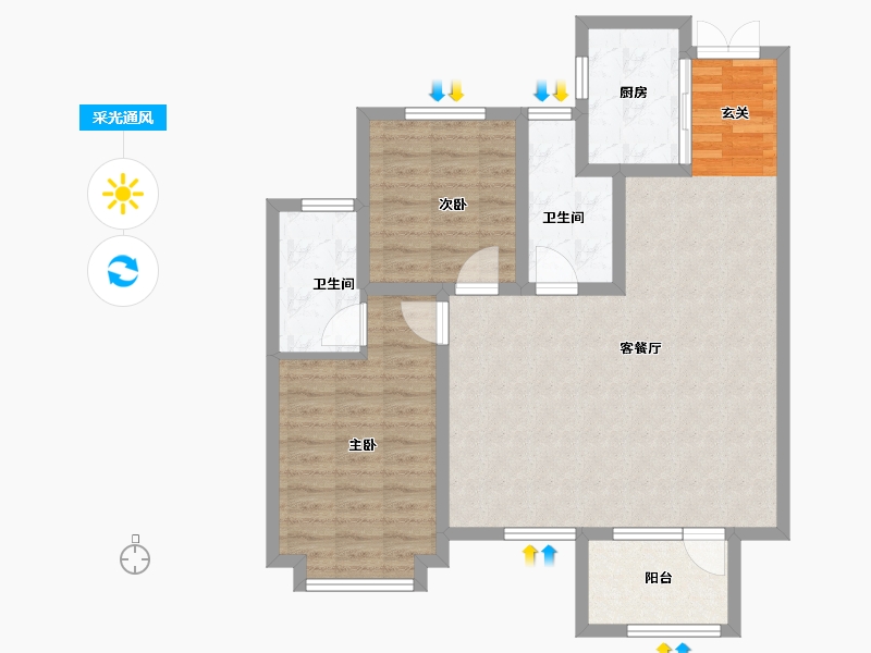 河北省-廊坊市-荣盛锦绣天悦-88.00-户型库-采光通风