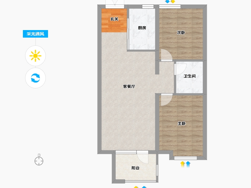 河北省-廊坊市-荣盛锦绣天悦-66.00-户型库-采光通风