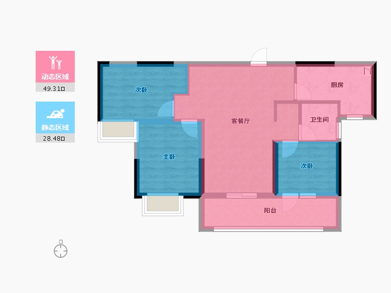 江苏省-南京市-卓越蔚蓝星宸苑-68.80-户型库-动静分区