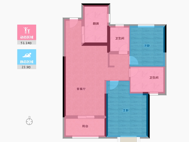 江苏省-南京市-龙湖水晶郦城-66.40-户型库-动静分区