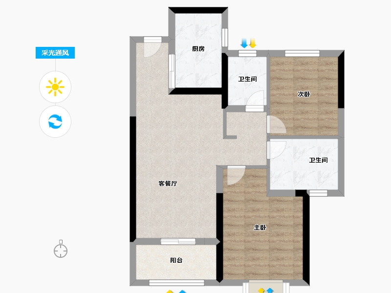 江苏省-南京市-龙湖水晶郦城-66.40-户型库-采光通风