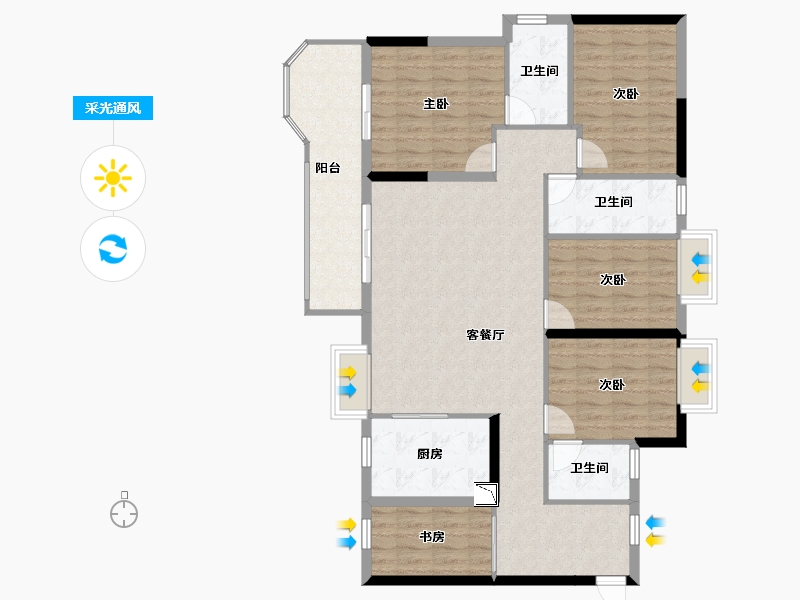 广西壮族自治区-南宁市-汉军冠江台-119.59-户型库-采光通风