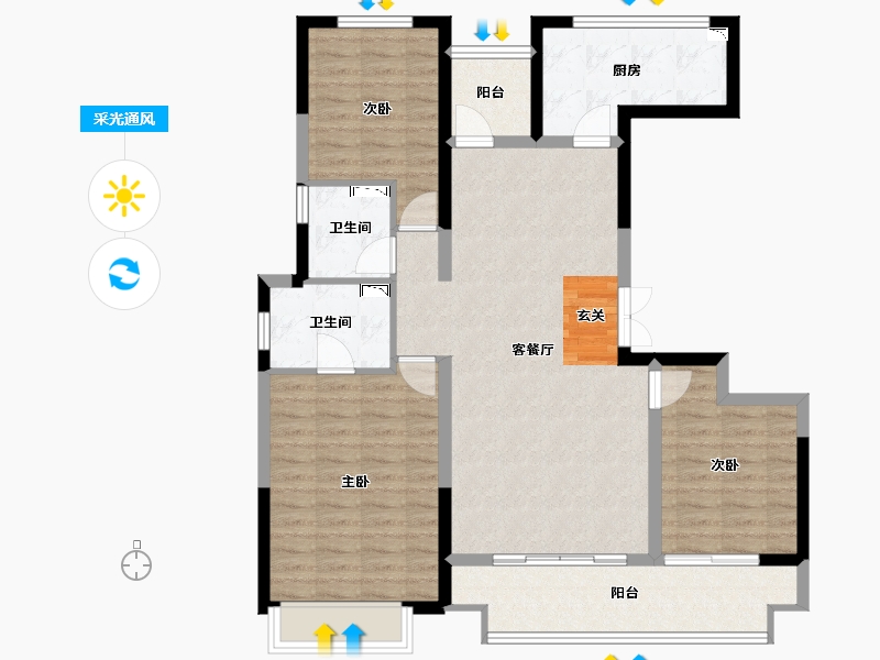 陕西省-西安市-合创君悦府-102.84-户型库-采光通风