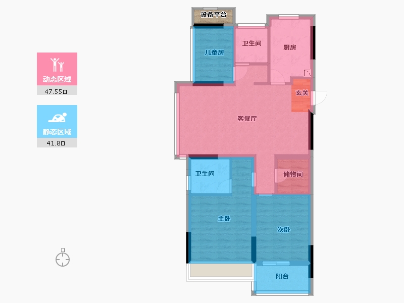 浙江省-杭州市-久尚云筑-80.80-户型库-动静分区