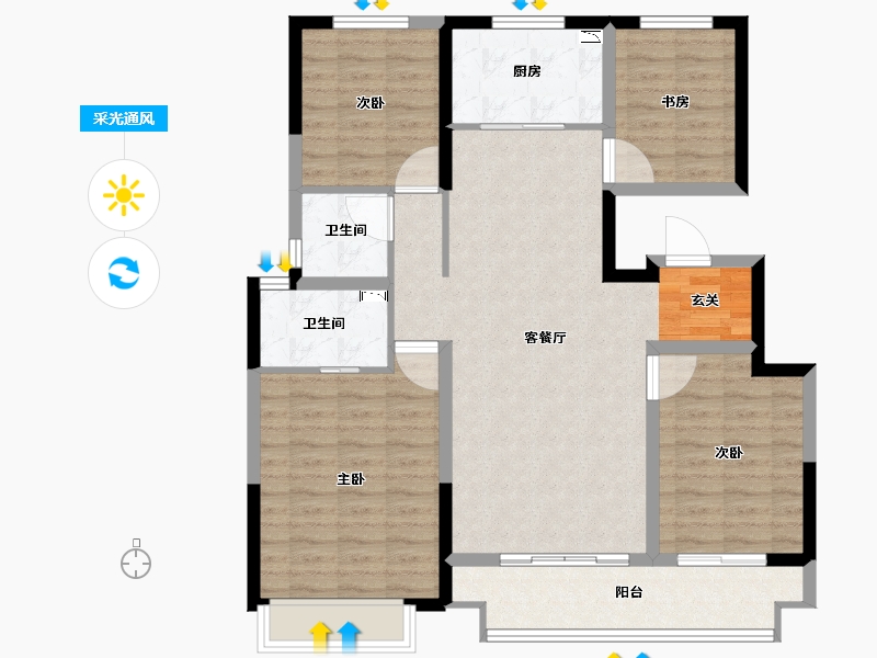 陕西省-西安市-合创君悦府-104.00-户型库-采光通风