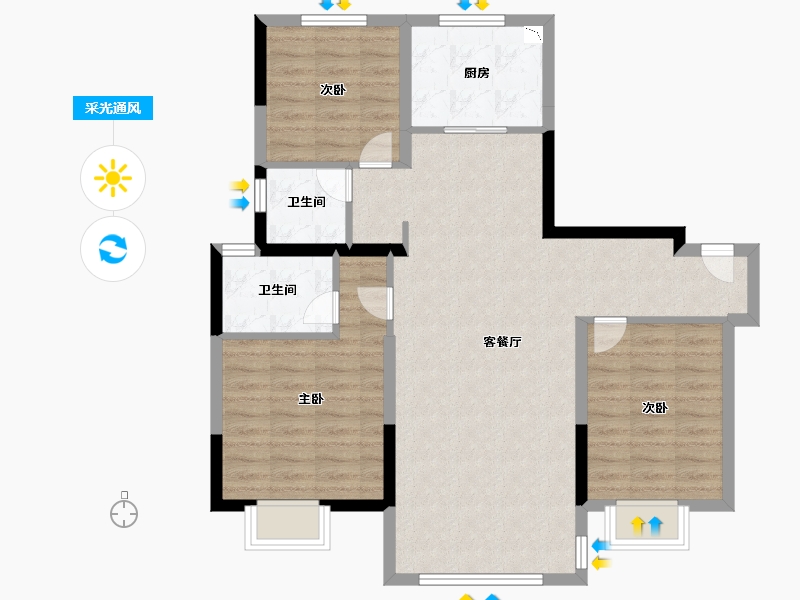 山东省-济南市-碧桂园凤凰源著-90.85-户型库-采光通风