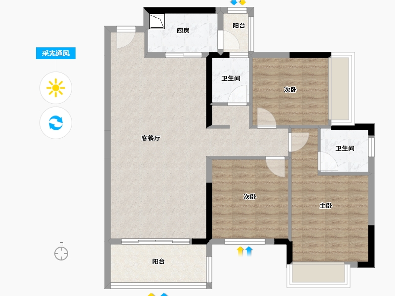 广西壮族自治区-南宁市-云星钱隆江景-90.19-户型库-采光通风