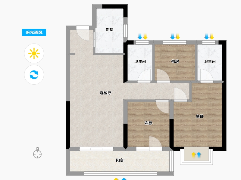 湖北省-荆州市-金辉楚樾云著-68.01-户型库-采光通风