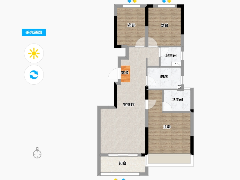 浙江省-杭州市-大运桥西府-75.33-户型库-采光通风