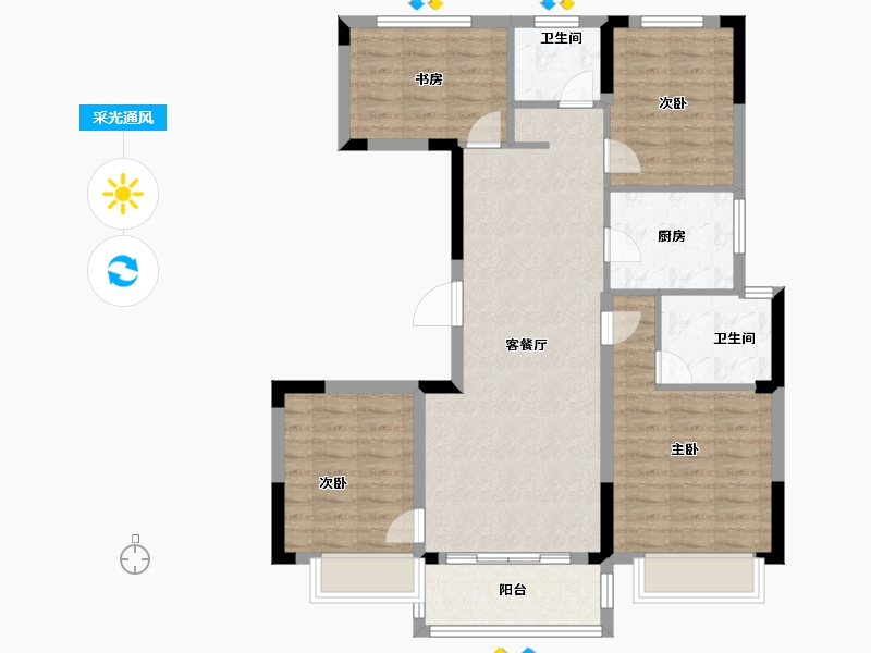 浙江省-金华市-众安宝龙世家-90.00-户型库-采光通风