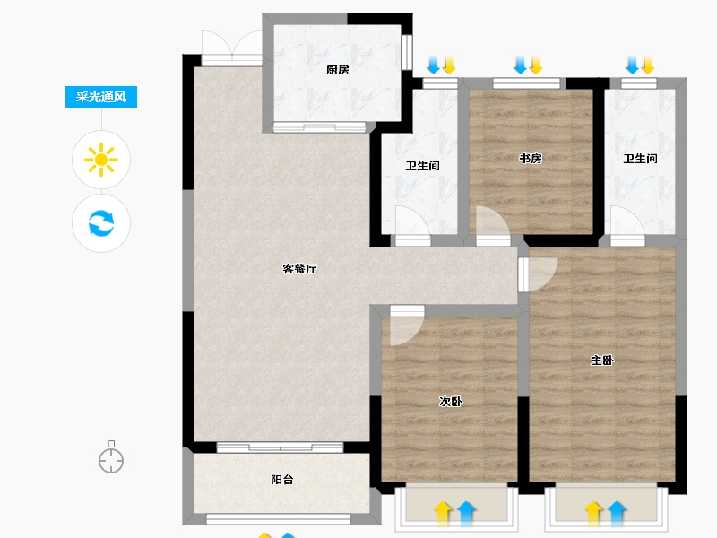 山东省-菏泽市-中达尚城一品-92.80-户型库-采光通风