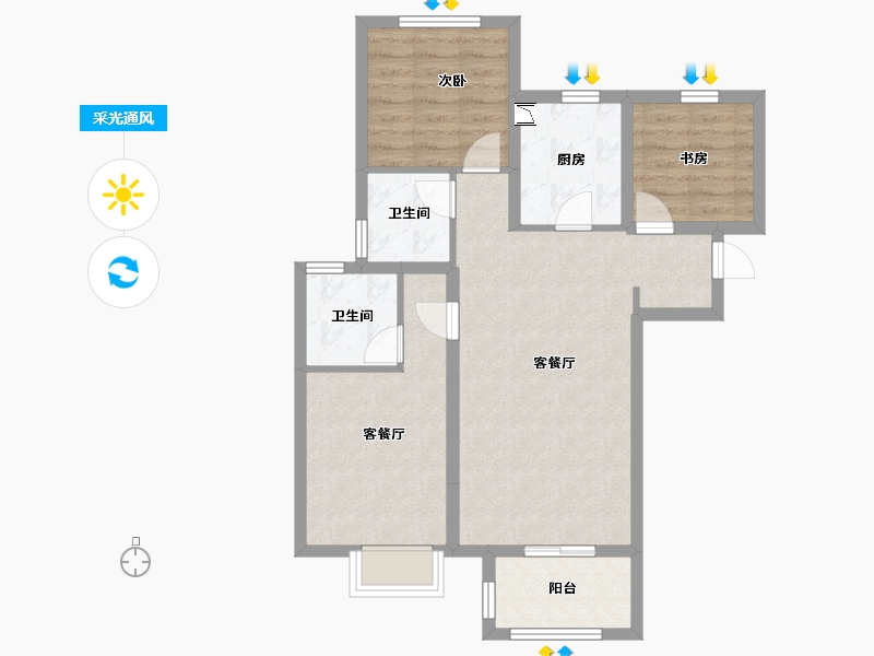 陕西省-咸阳市-紫薇・万科大都会-74.39-户型库-采光通风