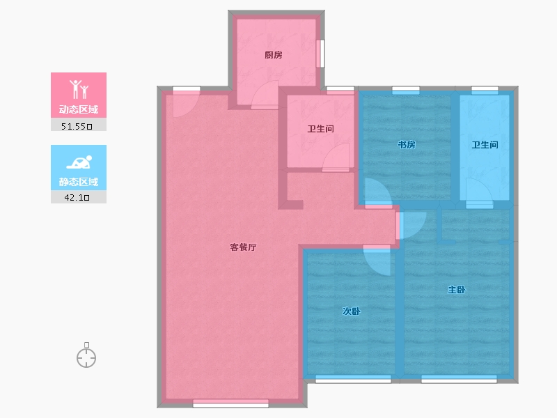 内蒙古自治区-包头市-建华左岸中心-82.64-户型库-动静分区