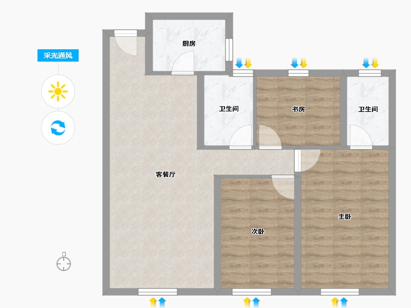 内蒙古自治区-包头市-建华左岸中心-75.08-户型库-采光通风