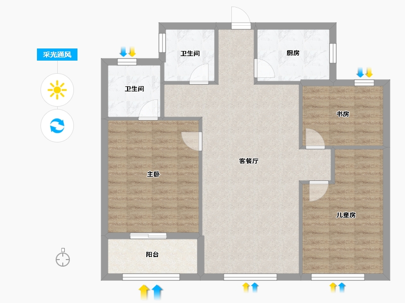 浙江省-金华市-巍山新天地-85.60-户型库-采光通风