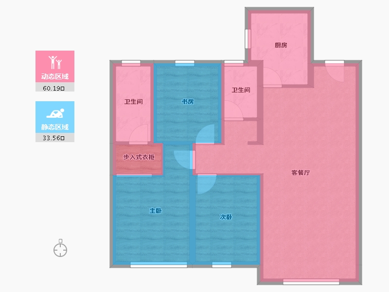 内蒙古自治区-包头市-建华左岸中心-83.39-户型库-动静分区