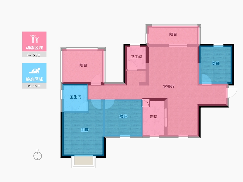 广西壮族自治区-南宁市-龙湖春江天越-88.64-户型库-动静分区