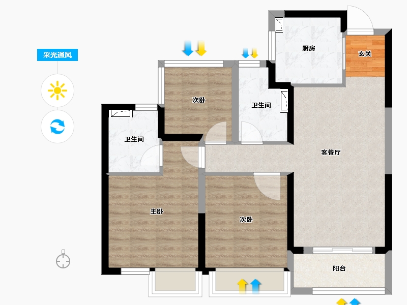 浙江省-杭州市-万科四季都会-77.03-户型库-采光通风