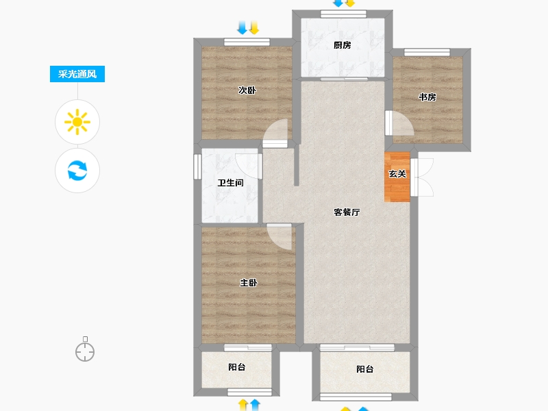 河北省-廊坊市-花香小镇二期-71.91-户型库-采光通风