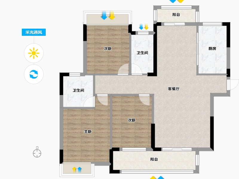 湖北省-荆州市-忆美・君悦华府-104.29-户型库-采光通风