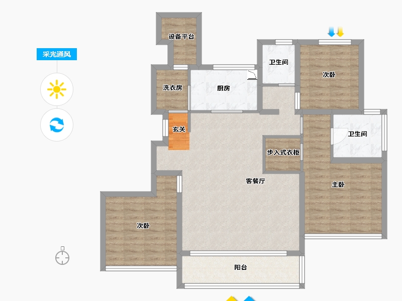 江苏省-苏州市-四季和鸣雅园-104.75-户型库-采光通风