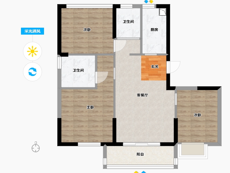 江苏省-苏州市-国风云樾花园-76.00-户型库-采光通风